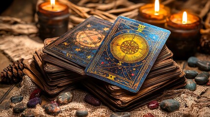 Tarot cards and candles set the stage for a mystical reading, where the esoteric meets the spiritual.