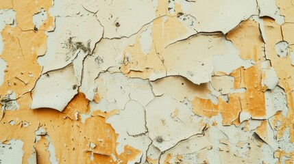 Peeling, weathered paint on an old wall creates an abstract, rustic texture with warm, earthy tones.
