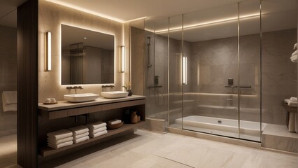 Modern Bathroom with Double Sink, Walk-in Shower, and Bathtub