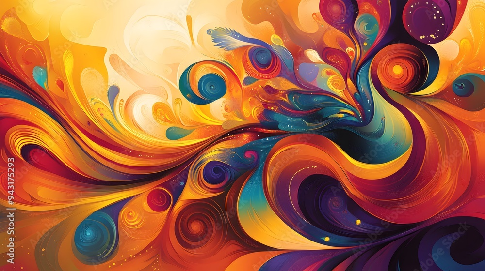 Poster 2. **illustrate a lively abstract background for shree krishna janmashtami, using bright and rich hu