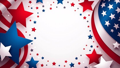 Obraz premium Vibrant patriotic banner with abstract flag shapes and bold red, white, and blue color schemes for marketing.