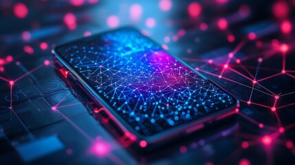 A network connection concept lights up a smartphone screen with neon lights, a vibrant display of connectivity.