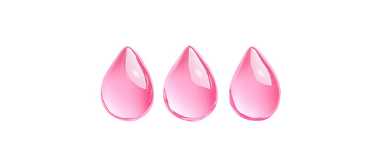 3 pink, transparent gel drops isolated on a white background