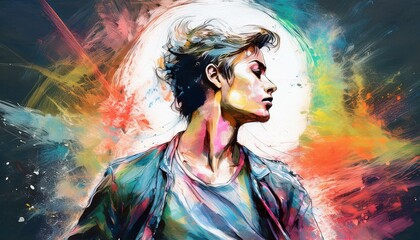 Retro abstract colored pencil drawing of a person