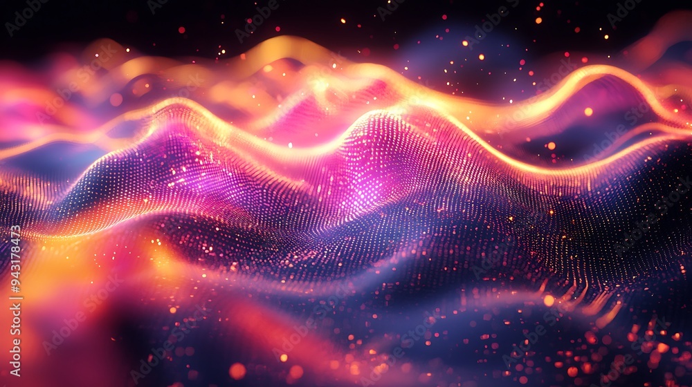 Aufkleber a glowing wave of particles flows across an abstract background, a mesmerizing blend of light and mo