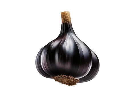 Black garlic bulb cut out transparent isolated on white background PNG