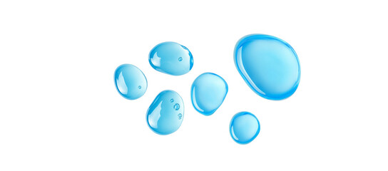 3 blue pastel liquid gel drops isolated on a white background