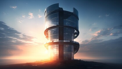 Futuristic Tower at Sunset