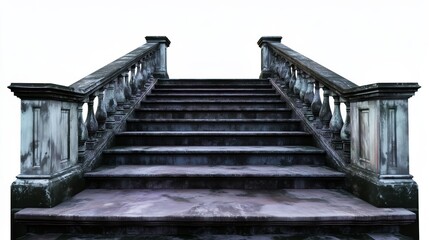 Old Stone Steps with Ornate Railings Representing Historical Architecture and Timeless Design Isolated on White Background