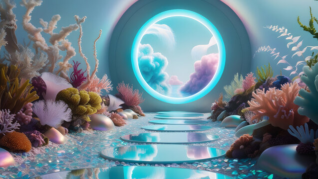 sentiero con coralli e piante marine