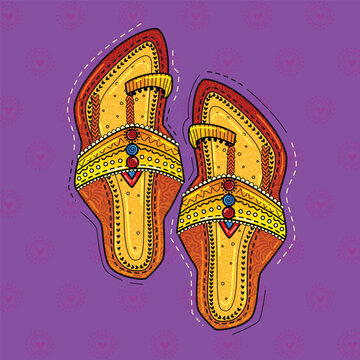 illustration of desi (indian) art style pair of Kolhapuri sandal (chappal).