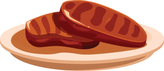 Two grilled steaks are laying on a plate, ready to be served