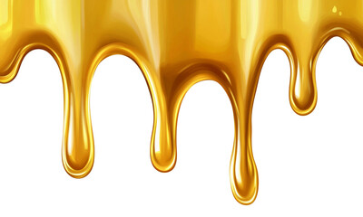 Golden, dripping amber oil or honey, isolated on a white background