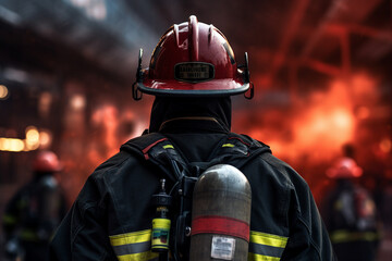 Naklejka premium Rescuer and firefighter after a bomb explosion generative AI concept