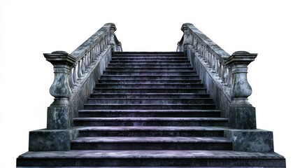 Fototapeta premium Ancient Style Stone Steps with Ornamental Side Walls Depicting Timeless Architecture Isolated on White Background
