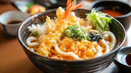 41. A serving of Japanese udon noodles with tempura