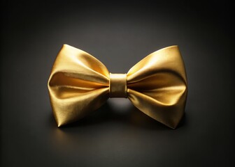 Dramatic golden bow tie shines on a neutral black backdrop, awaiting text or design to elevate its presence in upscale settings or luxurious occasions.