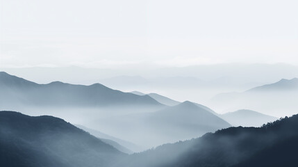 Serene Mountain Range in Morning Mist