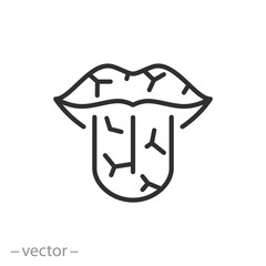 dry tongue icon, dry mouth, oral problem, linear vector illustration