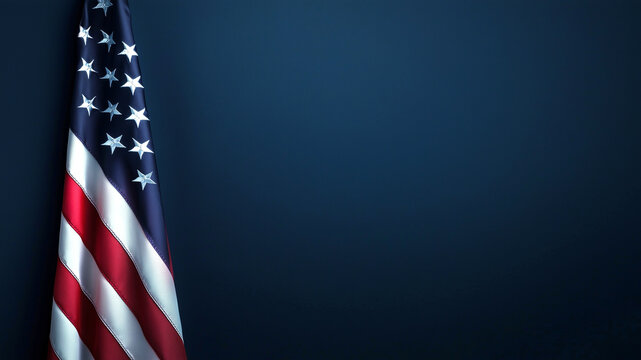 American US flag on dark blue background with copy space, US president and government, american national holiday, July 4, Martin Luther King, MLK day, Veterans or memorial day