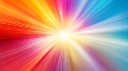 Obraz premium An abstract background featuring a burst of colorful light rays emanating from the center, with a smooth transition of hues and shades.