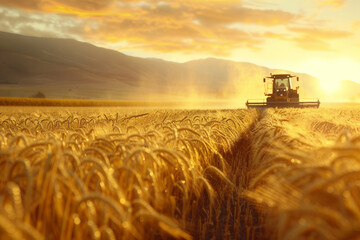 Fototapeta premium Harvest time season people gathering grain fruit vegetables farm plants field, Generative AI