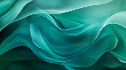 Obraz premium An abstract background with fluid shapes and waves in shades of green and teal, creating a sense of flow and movement.