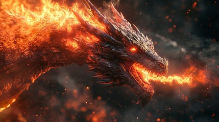 Fototapeta premium Icon of the fierce dragon ready to breathe fire ar7 4 Generative AI