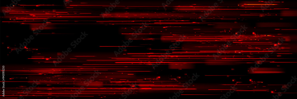 Poster red speed light horizontal straight line on black background. realistic vector illustration of abstr