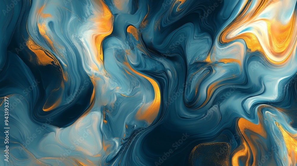 Aufkleber An abstract background with swirling colors of blue and gold, creating a dynamic and fluid pattern with a sense of motion.