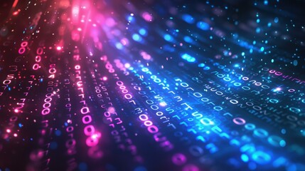 Obraz premium A vibrant digital matrix scene with numbers and letters against a glowing background, perfect for presentations on technology, programming, cybersecurity, and data analysis