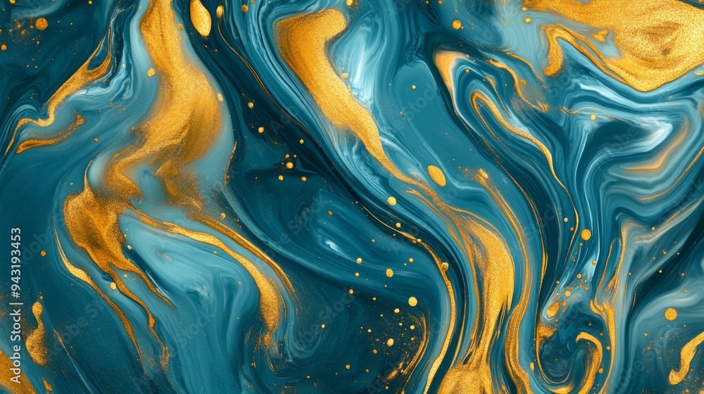 Leinwandbilder An abstract background with swirling colors of blue and gold, creating a dynamic and fluid pattern with a sense of motion.