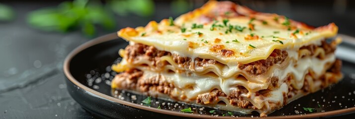 Classic Lasagna Close-Up of a Delicious Italian Dish, Finished with Melted Cheese and Parsley