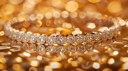 Sparkling Diamond Bracelet on Golden Bokeh Background