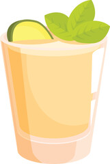 Refreshing and healthy smoothie is being served in a glass, garnished with a lime slice and mint leaves