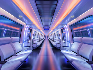 Fototapeta premium A high-speed train moves along a railway track. Neural network AI generated art