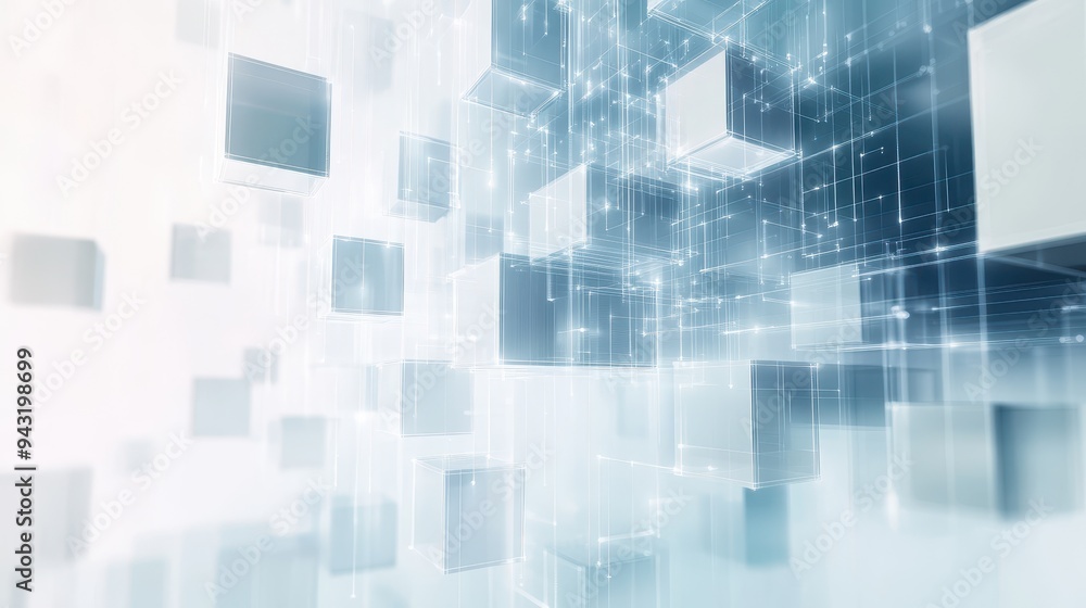Poster abstract background with glowing cubes and lines - futuristic technology concept.