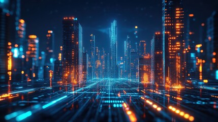 Fototapeta premium AIpowered city, advanced infrastructure, digital integration, futuristic technology.