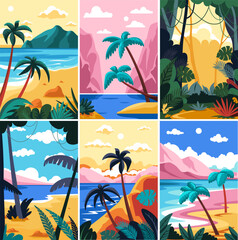 Obraz premium Tropical Landscapes Vector Set illustrations