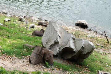 Chunks of rock by the lake