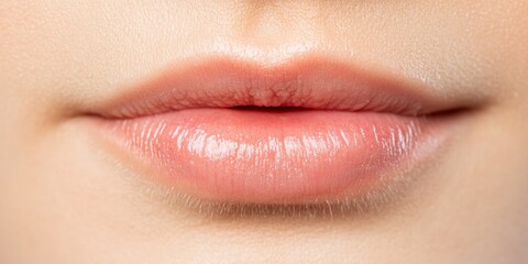Fototapeta premium close-up of soft pink lips with natural makeup, smooth and youthful skin texture, beauty and cosmetic concept, feminine and attractive mouth.