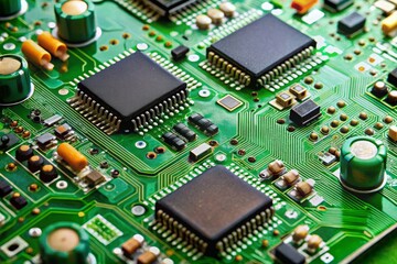 Fototapeta premium Intricate green landscape of components, where technology meets artistry, each component a vital link in the chain of innovation.