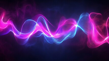Abstract neon waveforms with glowing effects on a dark background