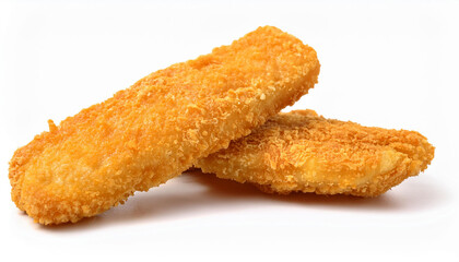Tasty fried fish fillet nuggets on isolated white background. Delicious meal. Home cooking