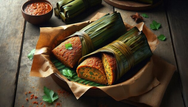 a plate of Satar, Malaysia flavoured food