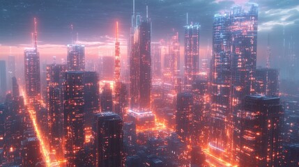 Fototapeta premium AI cityscape, innovative technology, futuristic infrastructure, holographic society.