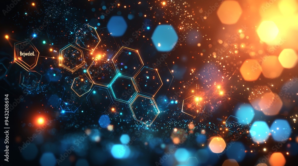 Poster a cryptocurrency and fintech network concept with blockchain and programming elements, connected dot