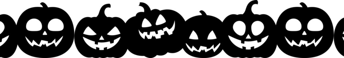 Funny vector border made of pumpkins for Halloween. Vector illustration isolated on transparent background for your banner design
