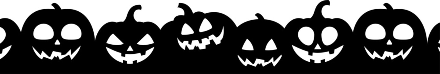 Funny vector border made of pumpkins for Halloween. Vector illustration isolated on transparent background for your banner design