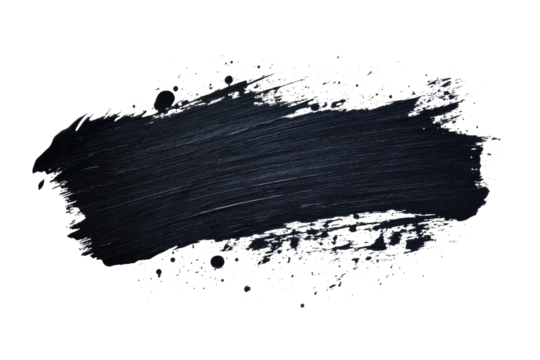 black paint brush stroke isolated on white or transparent png